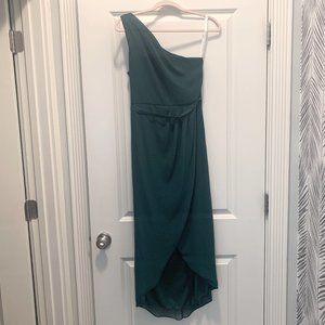 One Shoulder Chiffon Tulip Dress in Juniper